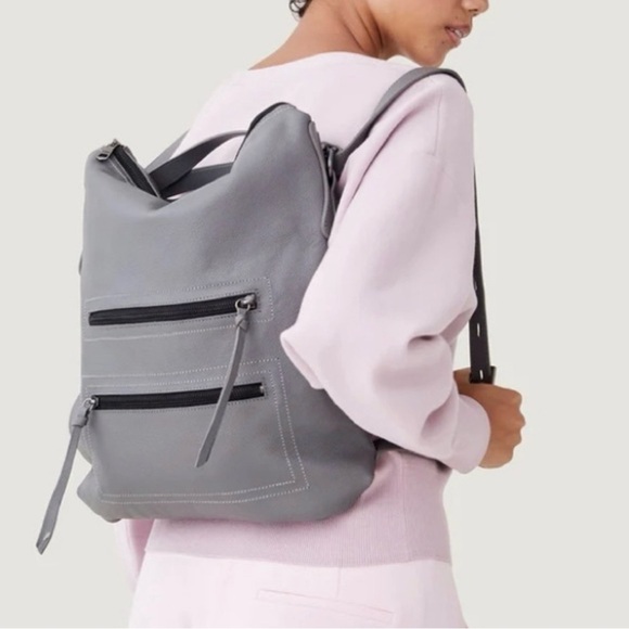 Botkier Gray Pebbled Leather Chelsea Convertible Hobo Backpack or Shoulder Bag - Picture 2 of 12